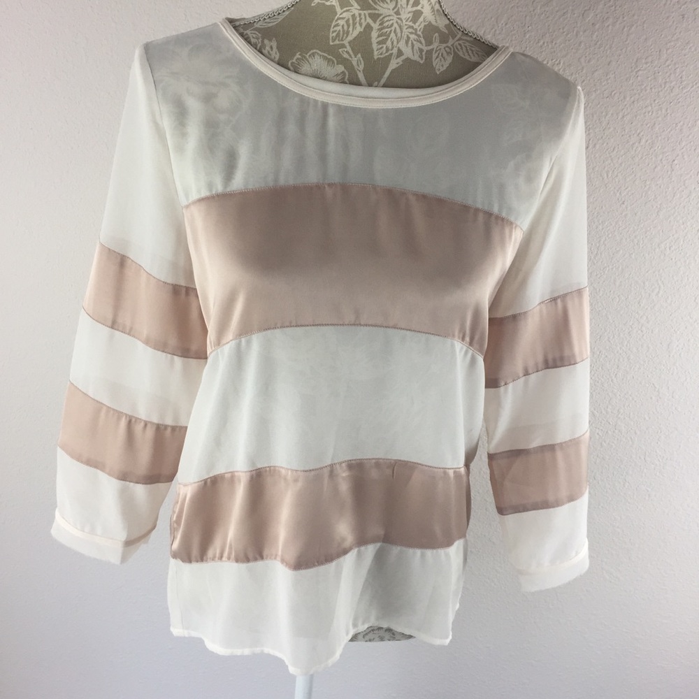 NWT Esley Blush Pink Tan White Striped Blouse Top  Womens size Medium